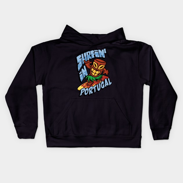 Surfing in Portugal Kids Hoodie by SerenityByAlex